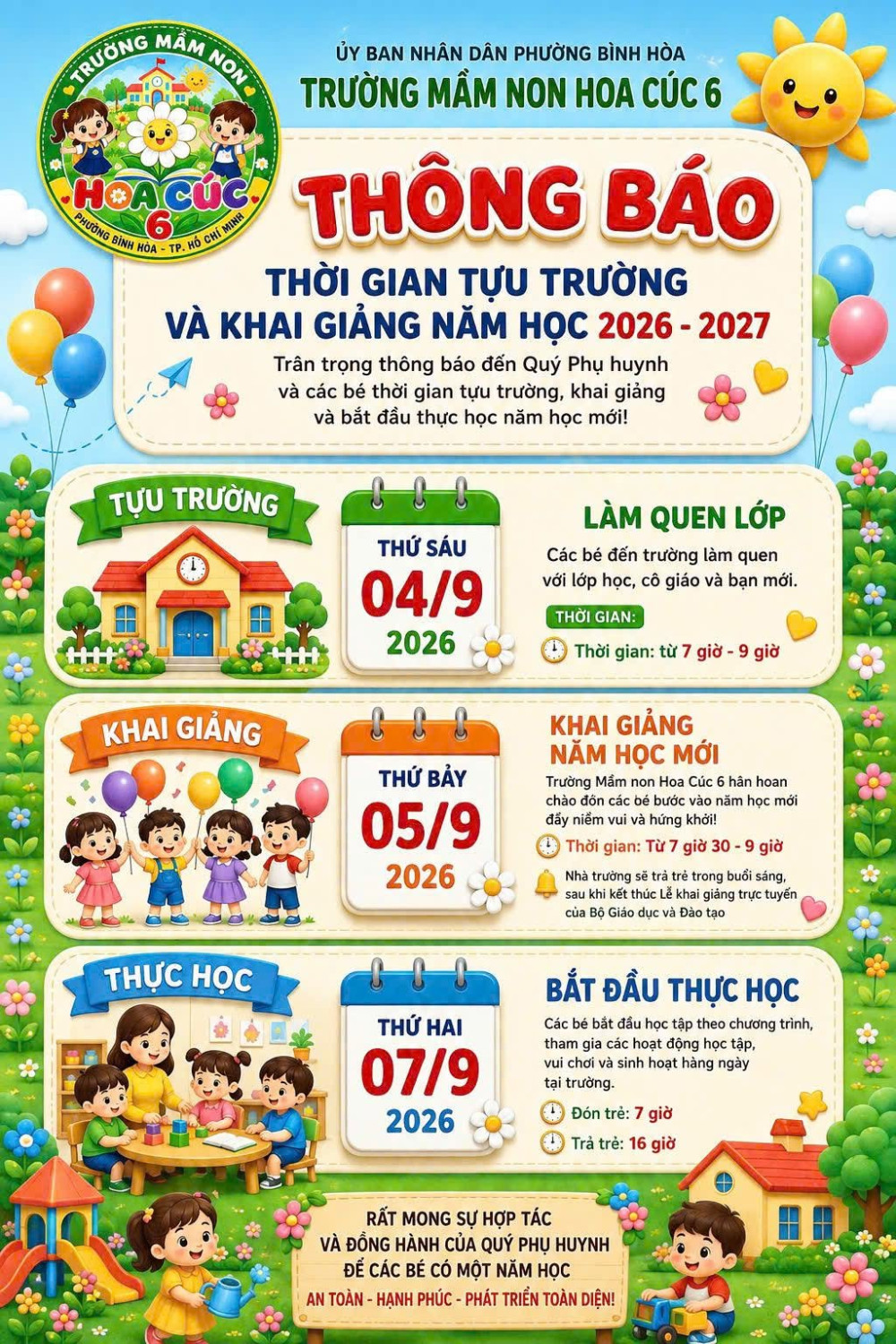 THÔNG BÁO TỰU TRƯỜNG VÀ KHAI GIẢNG NĂM HỌC 2026 – 2027